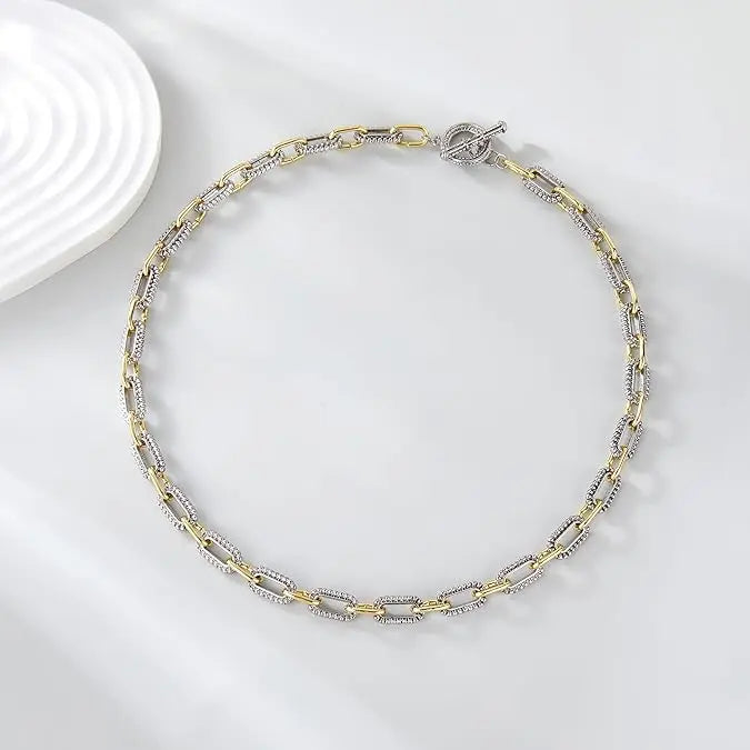 Aprilery Trendy Two-Tone Chain Necklace for Women - 18.9 Inch Silver & Gold Link Design, Hypoallergenic & Durable, Perfect Gift for Special Occasions