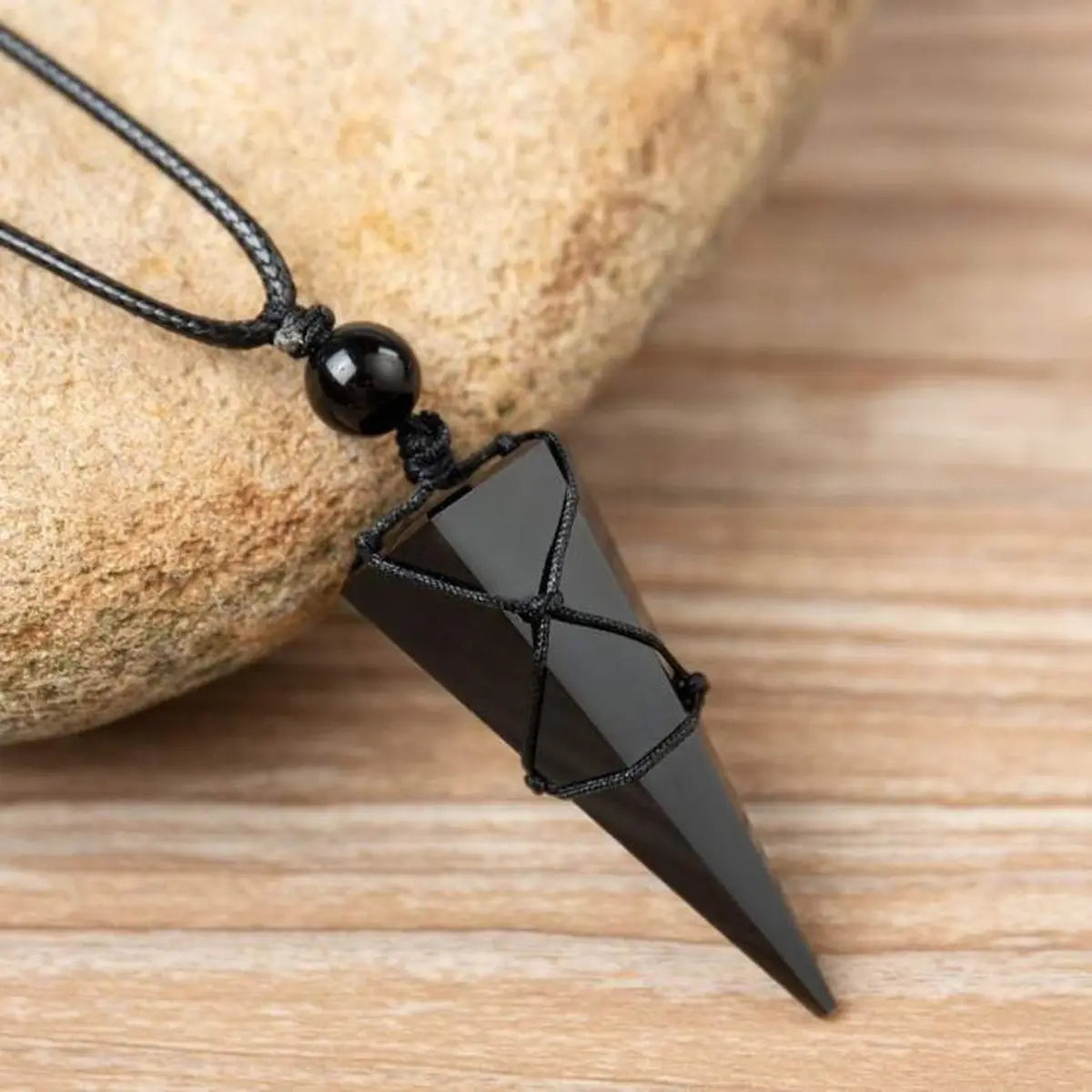 SofiaDesignsBoutique Natural Obsidian Stone Necklace, Boho Style Gemstone Pendant for Women with Adjustable Rope, Unique Handmade Jewelry Gift, Adjustable Length Necklace, Necklaces