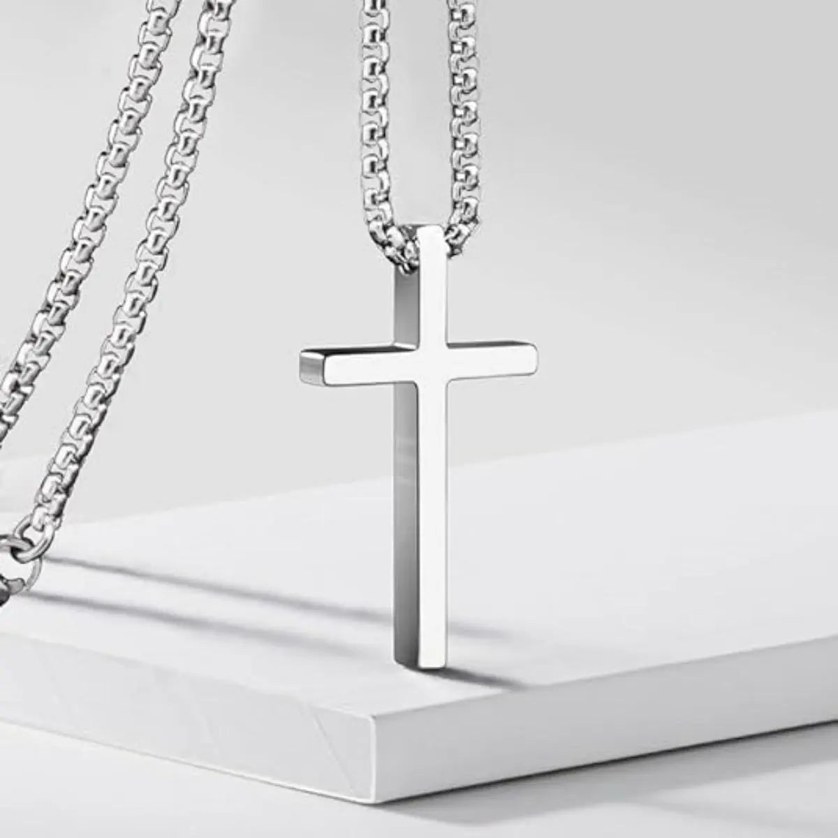 Cross Necklace for Men，Stainless Steel Cross Pendant Silver Black Cross Chain Jewerlry Gifts Box 18 inch,Colar de cruz