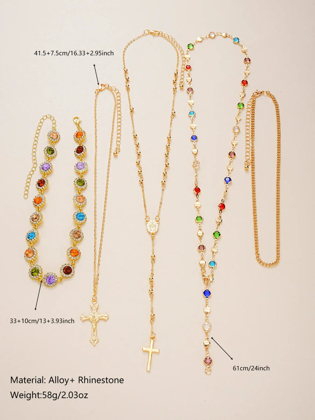 5-Piece Necklace Set, Boho Style, Elegant Necklace, Boho Chic Appeal, Floral Pattern, Zinc Alloy Chain, Multi-Layered, Charming Cross Pendants, Perfect for Daily Wear, Beach, Parties, Mother's Day Gift