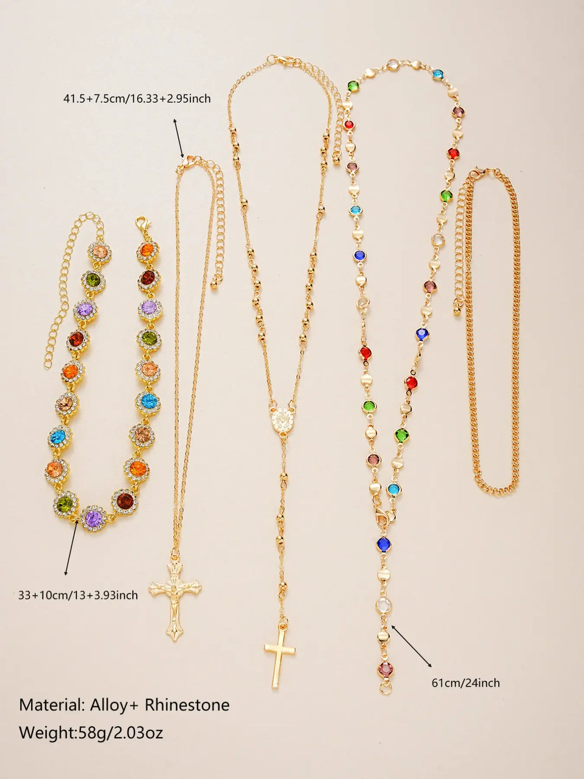5-Piece Necklace Set, Boho Style, Elegant Necklace, Boho Chic Appeal, Floral Pattern, Zinc Alloy Chain, Multi-Layered, Charming Cross Pendants, Perfect for Daily Wear, Beach, Parties, Mother's Day Gift
