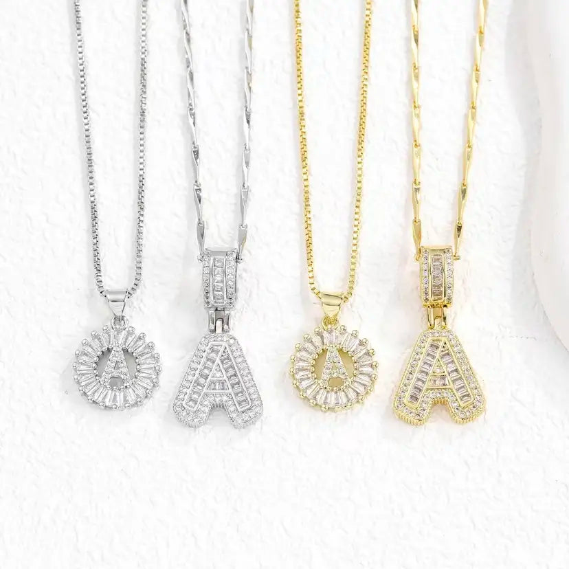 Women's Dainty Gold Embellished Layered Gold-Tone Initial Necklaces - 2-Piece Zirconia Pendant Alphabet Set (26 Letters) Long Chain Jewelry for Women, Personalized Custom Birthday Valentine's Day Gifts, Gold Embellished Necklaces