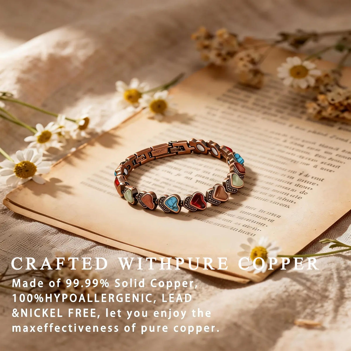 Copper Bracelet for Women, Pure Copper Magnetic Bracelets ,Natural Unique Gemstone,Gifts for Women Trendy Stack Bangle Trendy Jewellery Accessories