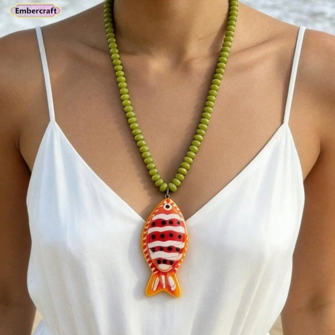 Dopamine Tropical Fish Beaded Necklace - Colorful Handmade Animal Pendant, Summer Beach Aesthetic Jewelry, Boho Mixed Seed Bead Choker for Hawaii Vacation, Fun Y2K Statement Gift for Her,summeroutfits,vacationoutfits,beachoutfits