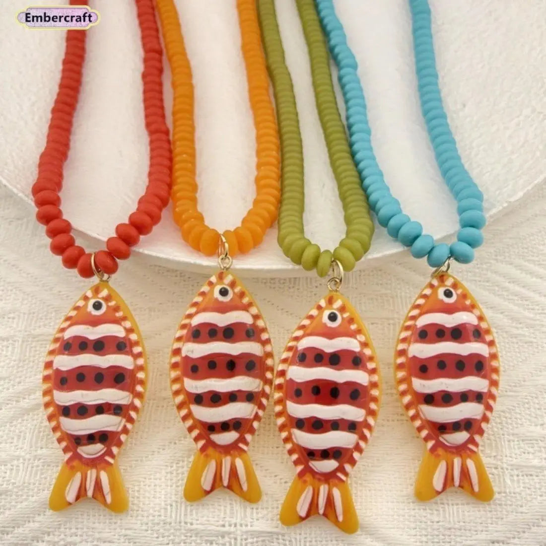 Dopamine Tropical Fish Beaded Necklace - Colorful Handmade Animal Pendant, Summer Beach Aesthetic Jewelry, Boho Mixed Seed Bead Choker for Hawaii Vacation, Fun Y2K Statement Gift for Her,summeroutfits,vacationoutfits,beachoutfits