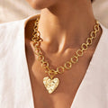 Tewiky Best Gift For Mothers Day Greenish Jewelry Necklaces Valentine's Day Gift Chunky Gold Layered Heart Pendant Bold Chain with Toggle Clasp for Women,Waterproof Hypoallergenic Chunky Statement Jewelry for WomenFashion Jewelry Items Holiday gifts