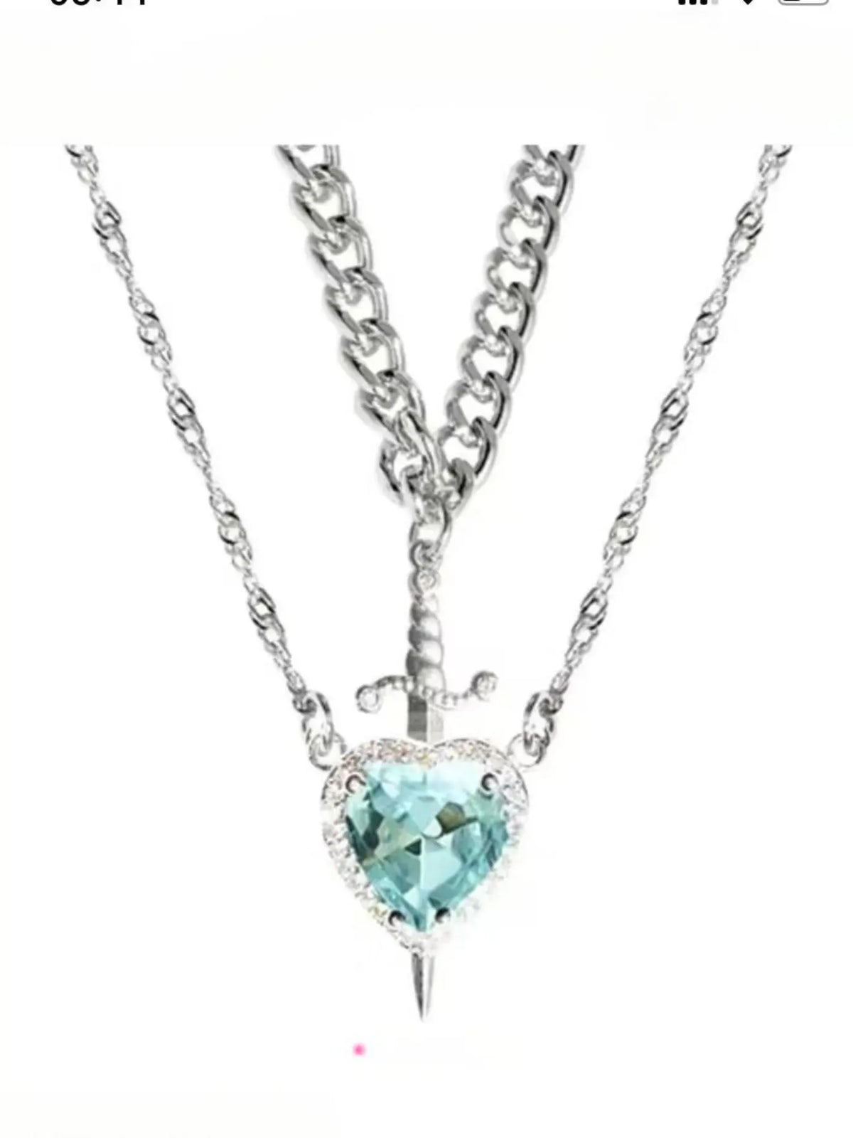 2pcs Heart and Sword Necklace Set, Love Heart Necklace, Amour Heart Necklace, Unique Couple's Jewelry, Fashionable Jewelry Accessories, Silver Color, Durable Fashion Accessory, Birthday Gift Jewelry, Perfect for Weddings & Parties, Includes Rose Box