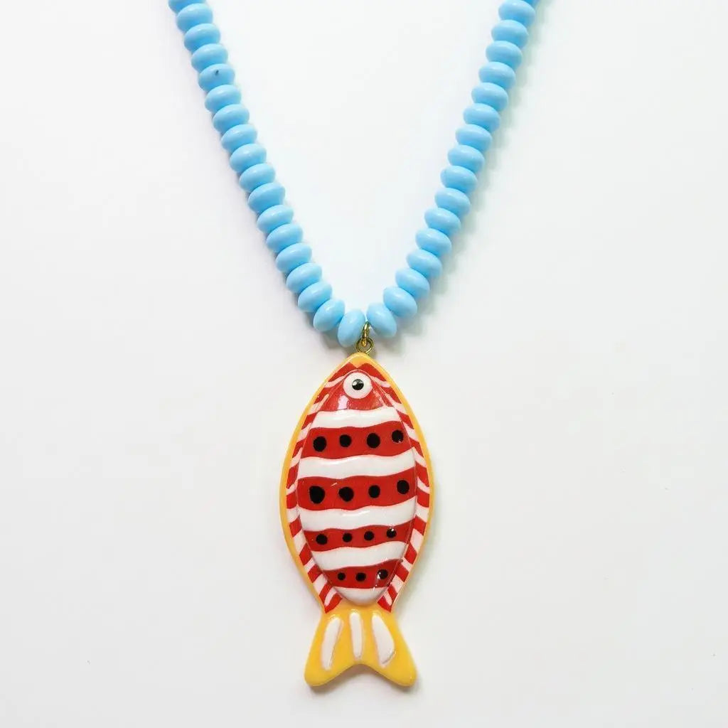 Dopamine Tropical Fish Beaded Necklace - Colorful Handmade Animal Pendant, Summer Beach Aesthetic Jewelry, Boho Mixed Seed Bead Choker for Hawaii Vacation, Fun Y2K Statement Gift for Her,summeroutfits,vacationoutfits,beachoutfits