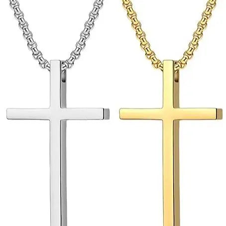 Cross Necklace for Men，Stainless Steel Cross Pendant Silver Black Cross Chain Jewerlry Gifts Box 18 inch,Colar de cruz