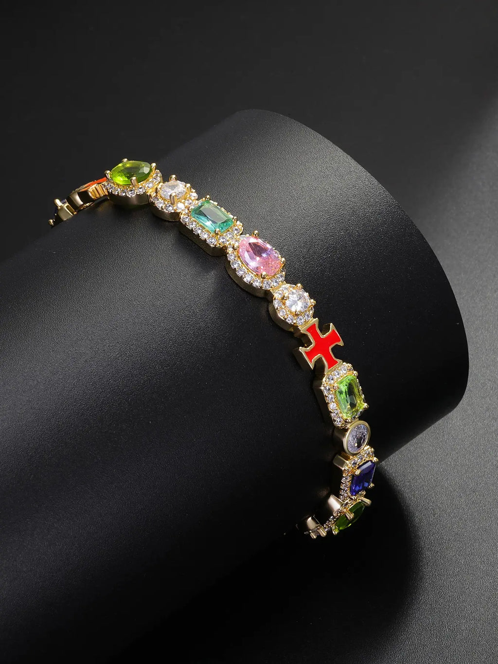 Iced Chics 7mm Cross Oil-Drop Cubic Zirconia Jewelry Bracelet, Hip-Hop Unisex Charm Bracelet, Couple Gift for Valentine's Day, Birthday, or Wedding Anniversary, Bracelets Jewelry