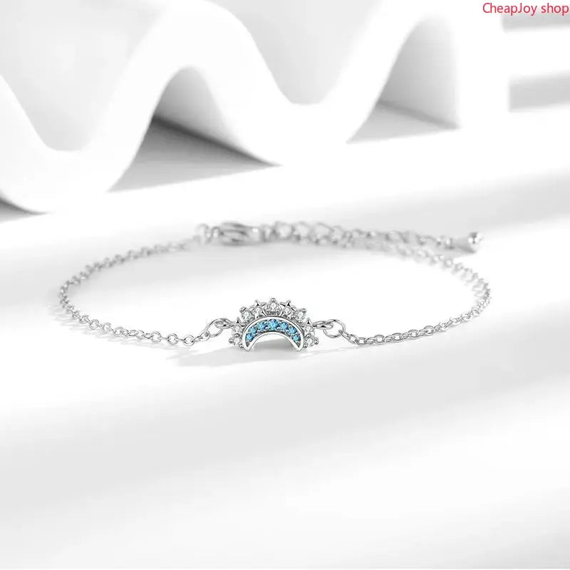 2pcs Sun Moon Bracelet Set Stackable Sparkling Gold Sun Ring & Blue Moon Bracelet for Couples Ideal Friendship Gift Versatile Stylish Accessory