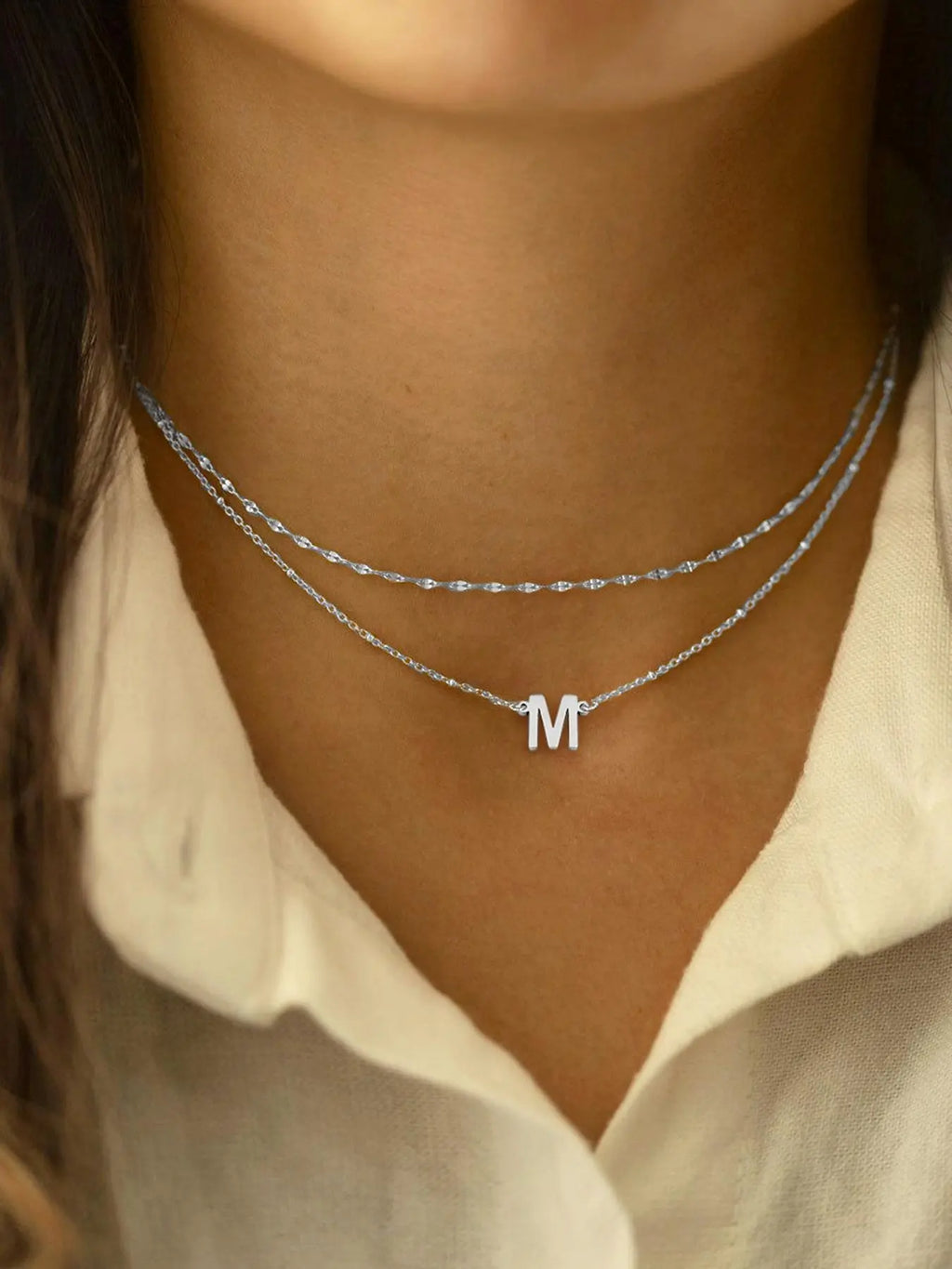 Simple Letter Detail Initial Pendant Necklace & Chain Necklace Set, Dainty Initial Necklaces, Fashion Jewelry for Party, Daily Decor, Trendy All-match & Exquisite Jewelry for Birthday Gift