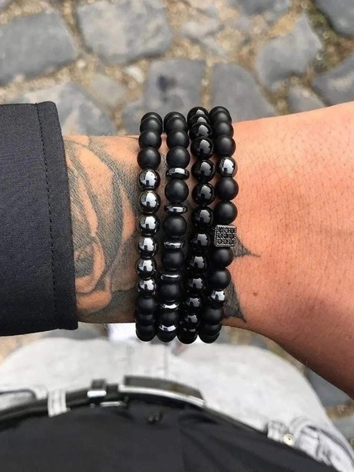 Men's Street Trend Beaded & Cross Charm Bracelets, 3pcs/set Trendy Minimalist Matching Bracelets, Chic Hip Hop Vintage Jewelry As Gift for Boyfriend, Stackable Bracelets, Mix Bracelets, Bangles Bracelets Set, Exquisite Bracelet, Cross Beads Bracelet