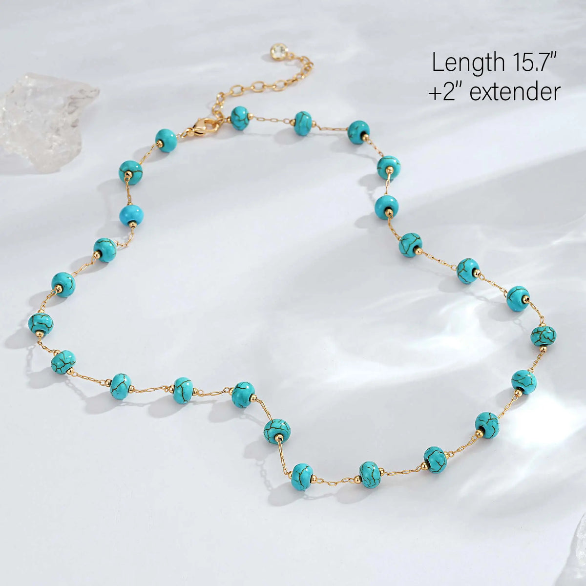 Fettero Turquoise Beaded Gold-Plated Necklace for Women, Brass Chain Necklace, Adjustable Necklace, In Summer Beach Necklaces Boho Necklaces Handmade Western Jewelry Gift for Her DealsForYouDays WeeklyDeals summerwins