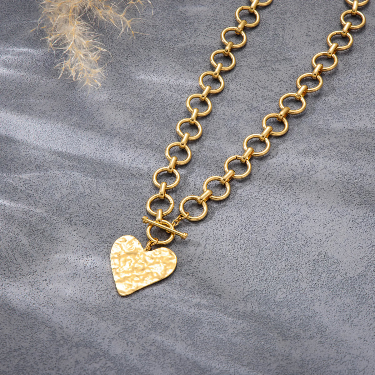 Tewiky Best Gift For Mothers Day Greenish Jewelry Necklaces Valentine's Day Gift Chunky Gold Layered Heart Pendant Bold Chain with Toggle Clasp for Women,Waterproof Hypoallergenic Chunky Statement Jewelry for WomenFashion Jewelry Items Holiday gifts