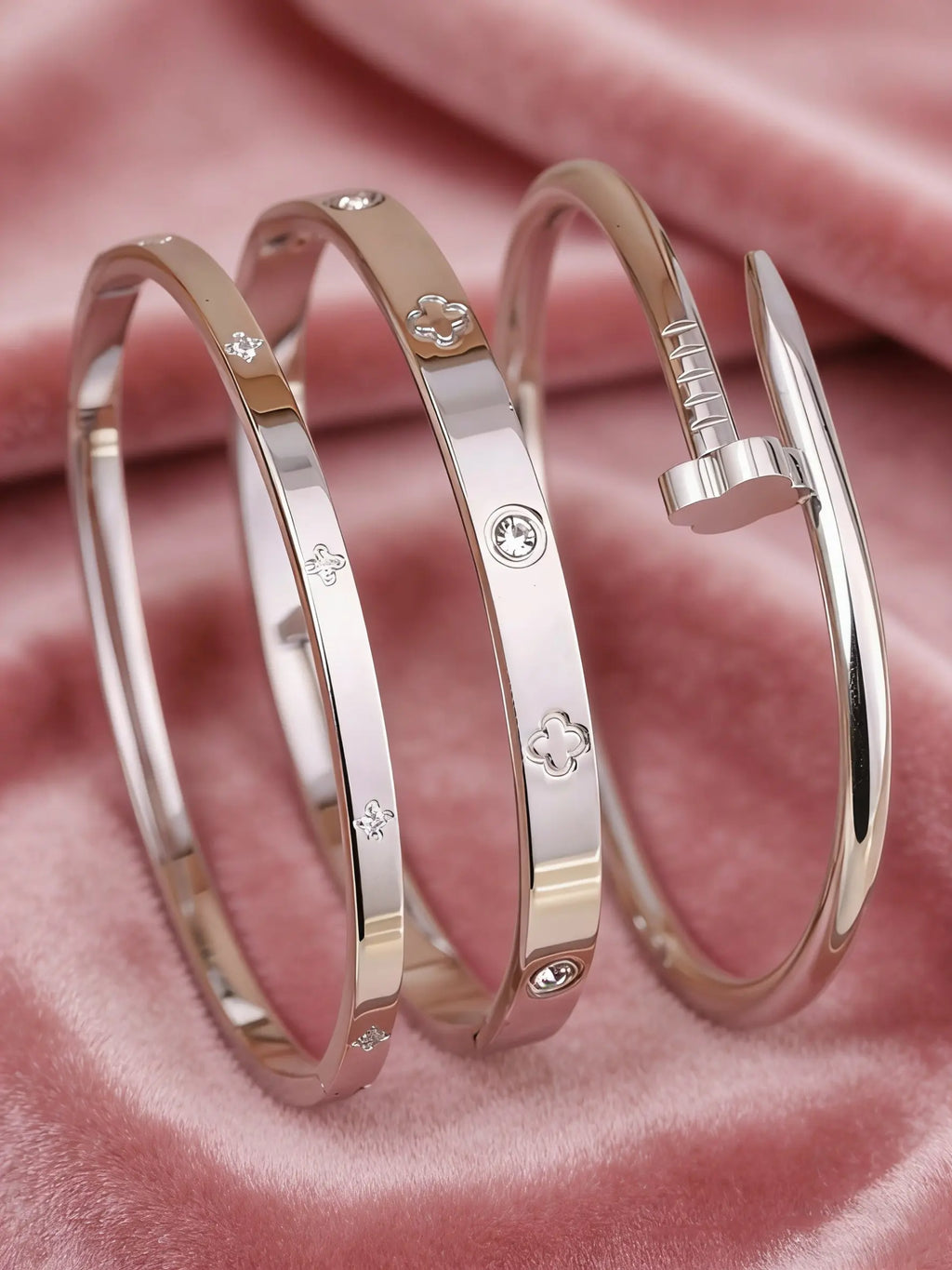 Women's Stainless Steel Bracelet Set, Flower Nail Design , Casual Style Elegant Jewelry Bracelet for Women, Perfect Gift for Her, High Quality Bracelet