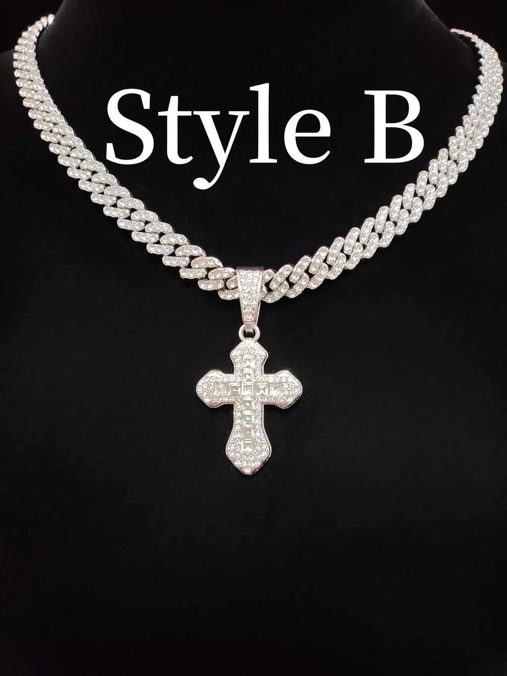 Rhinestone Cross Pendant Necklace for Men & Women, Couple Things, Necklace, Jewelry for Party, Accessories As Gift for Boyfriend & Girlfriend, Cuban Cross Necklace