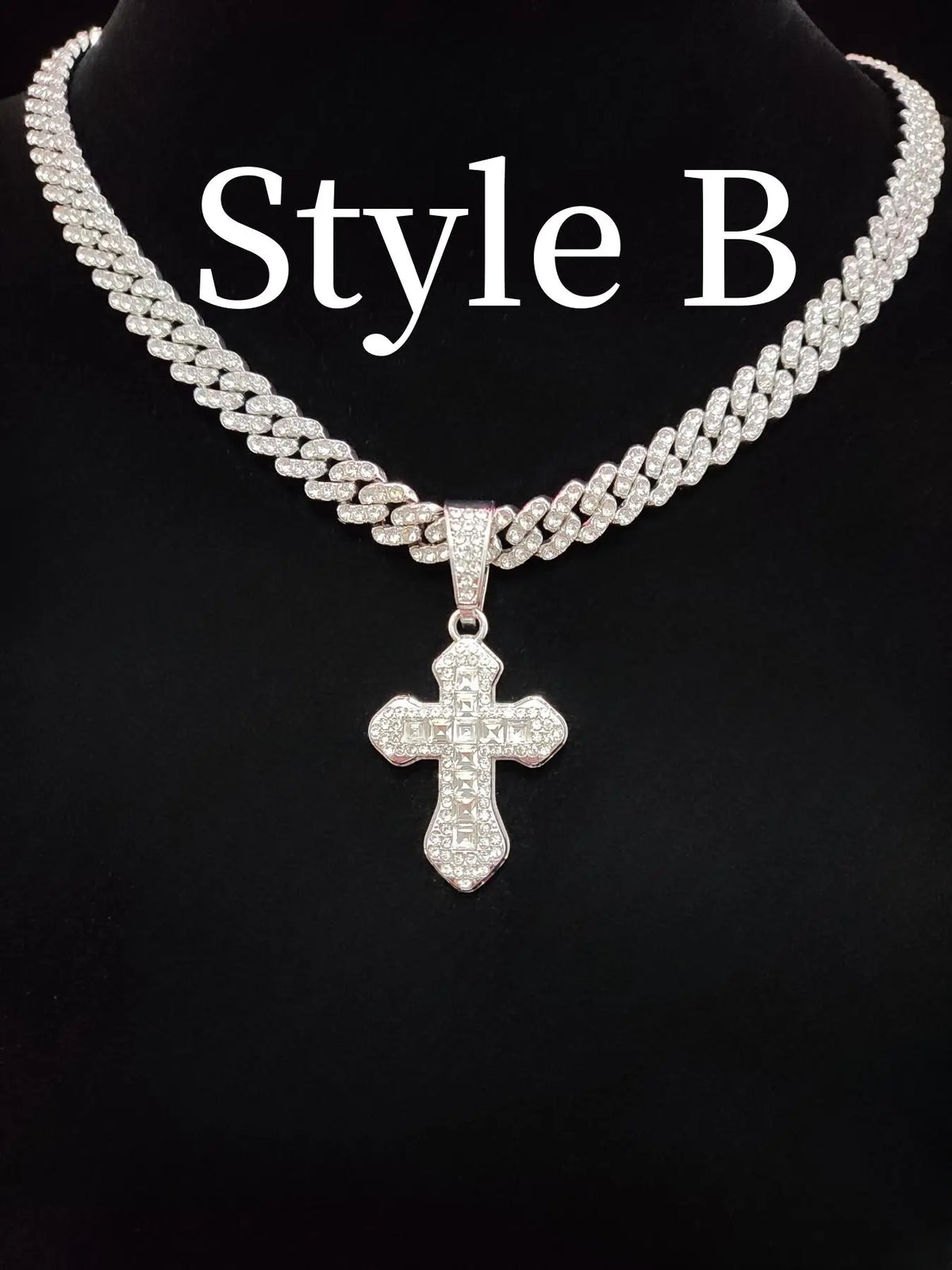 Rhinestone Cross Pendant Necklace for Men & Women, Couple Things, Necklace, Jewelry for Party, Accessories As Gift for Boyfriend & Girlfriend, Cuban Cross Necklace