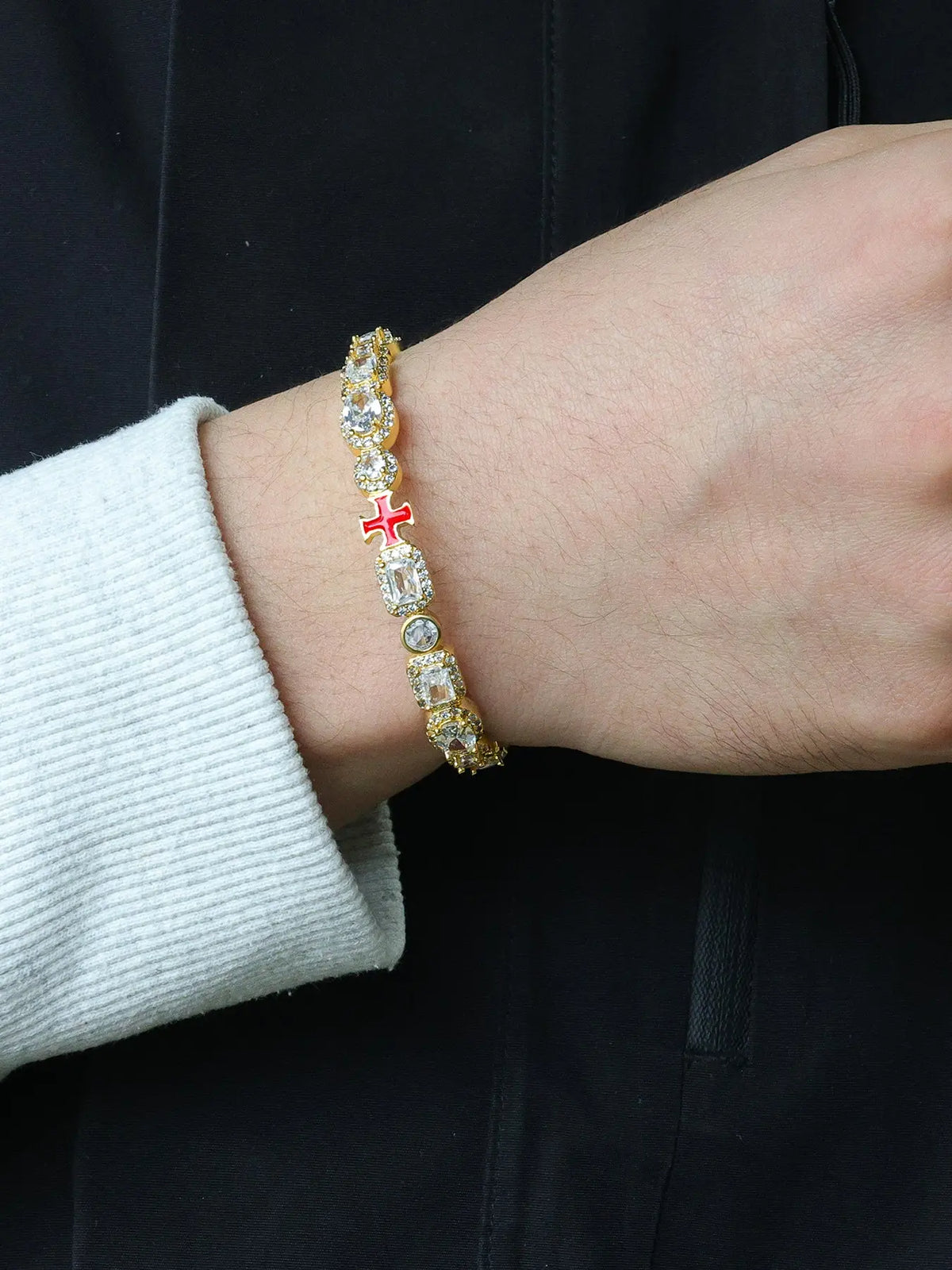 Iced Chics 7mm Cross Oil-Drop Cubic Zirconia Jewelry Bracelet, Hip-Hop Unisex Charm Bracelet, Couple Gift for Valentine's Day, Birthday, or Wedding Anniversary, Bracelets Jewelry