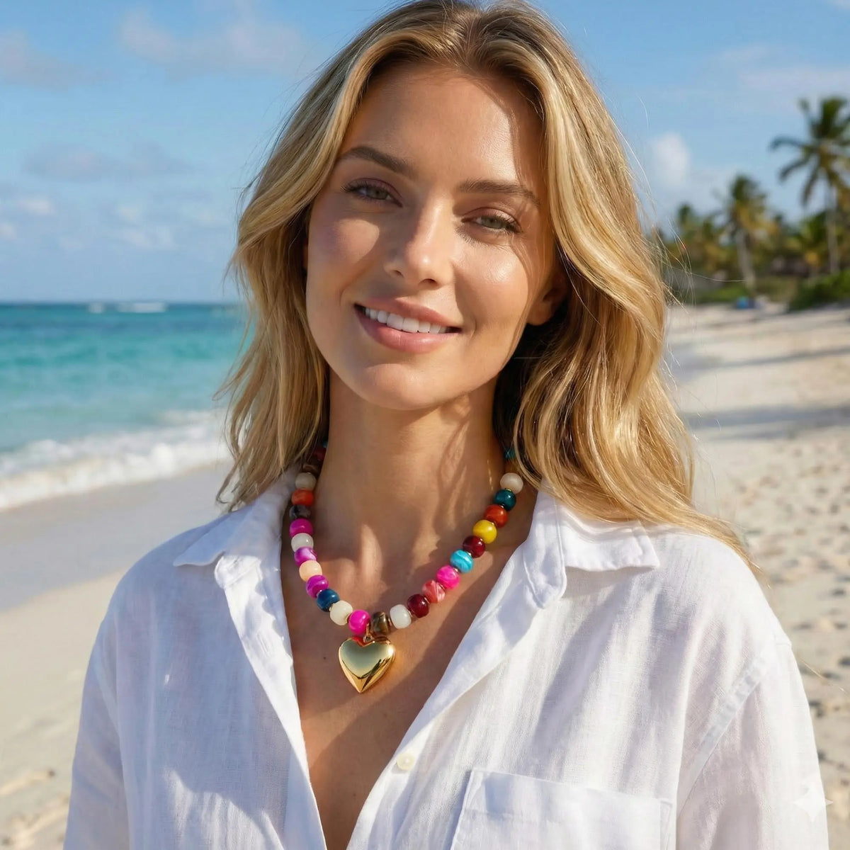 Chunky Heart Necklaces for Women Colorful Resin Beaded Choker Necklace Gold Puffy Heart Statement Necklace Trendy Acrylic Choker Jewelry