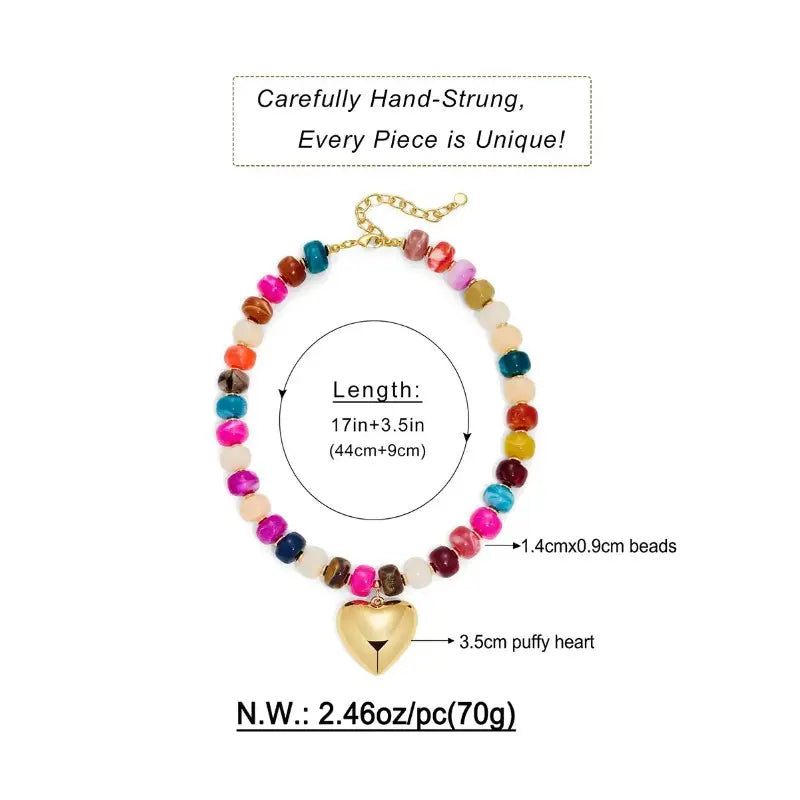 2026 Chunky Heart Necklaces for Women Colorful Resin Beaded Choker Necklace Gold Puffy Heart Statement Necklace Trendy Acrylic Choker Jewelry