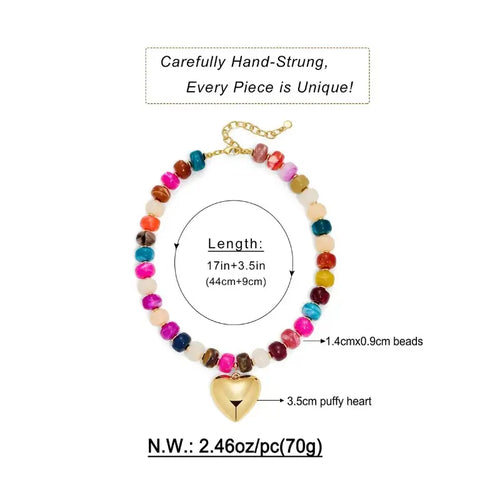2026 Chunky Heart Necklaces for Women Colorful Resin Beaded Choker Necklace Gold Puffy Heart Statement Necklace Trendy Acrylic Choker Jewelry