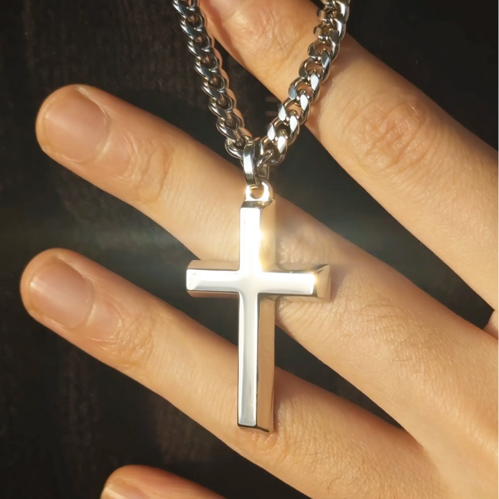 ICYYY 316L Stainless Steel Cross Necklace for Men, 22" 5mm Cuban Chain, Religious Christian Faith Jewelry, Fashion Gift