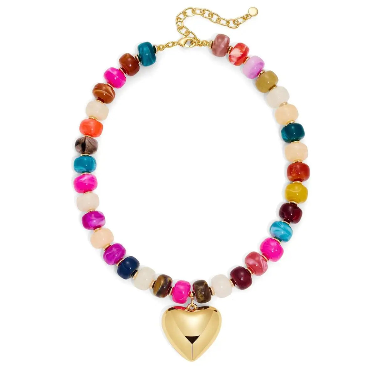 2026 Chunky Heart Necklaces for Women Colorful Resin Beaded Choker Necklace Gold Puffy Heart Statement Necklace Trendy Acrylic Choker Jewelry