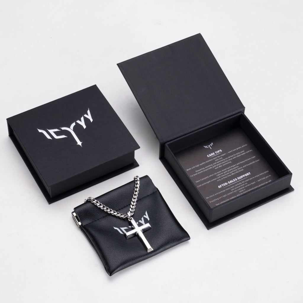 ICYYY 316L Stainless Steel Cross Necklace for Men, 22" 5mm Cuban Chain, Religious Christian Faith Jewelry, Fashion Gift