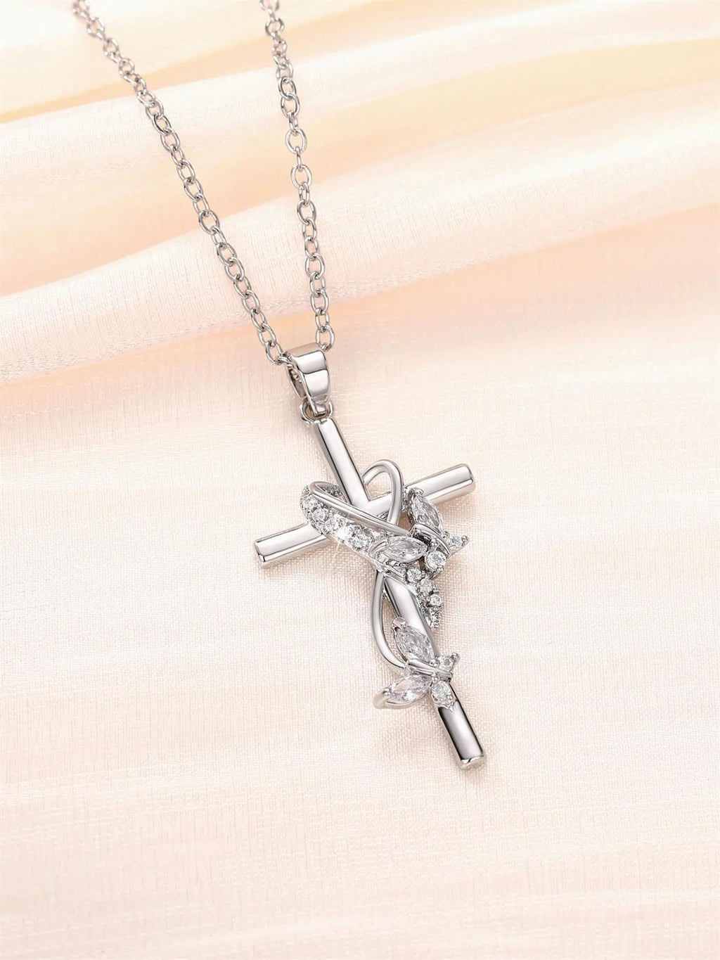 Women's Elegant Cross Charm Decor Pendant Necklace, Exquisite Trendy Pendant Necklace, Chic Jewelry As Gift for Girlfriend, Coptic Cross Necklace, Faith Necklace, Cross Chain Design