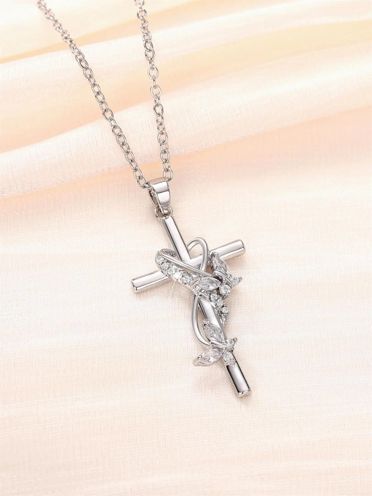 Women's Elegant Cross Charm Decor Pendant Necklace, Exquisite Trendy Pendant Necklace, Chic Jewelry As Gift for Girlfriend, Coptic Cross Necklace, Faith Necklace, Cross Chain Design