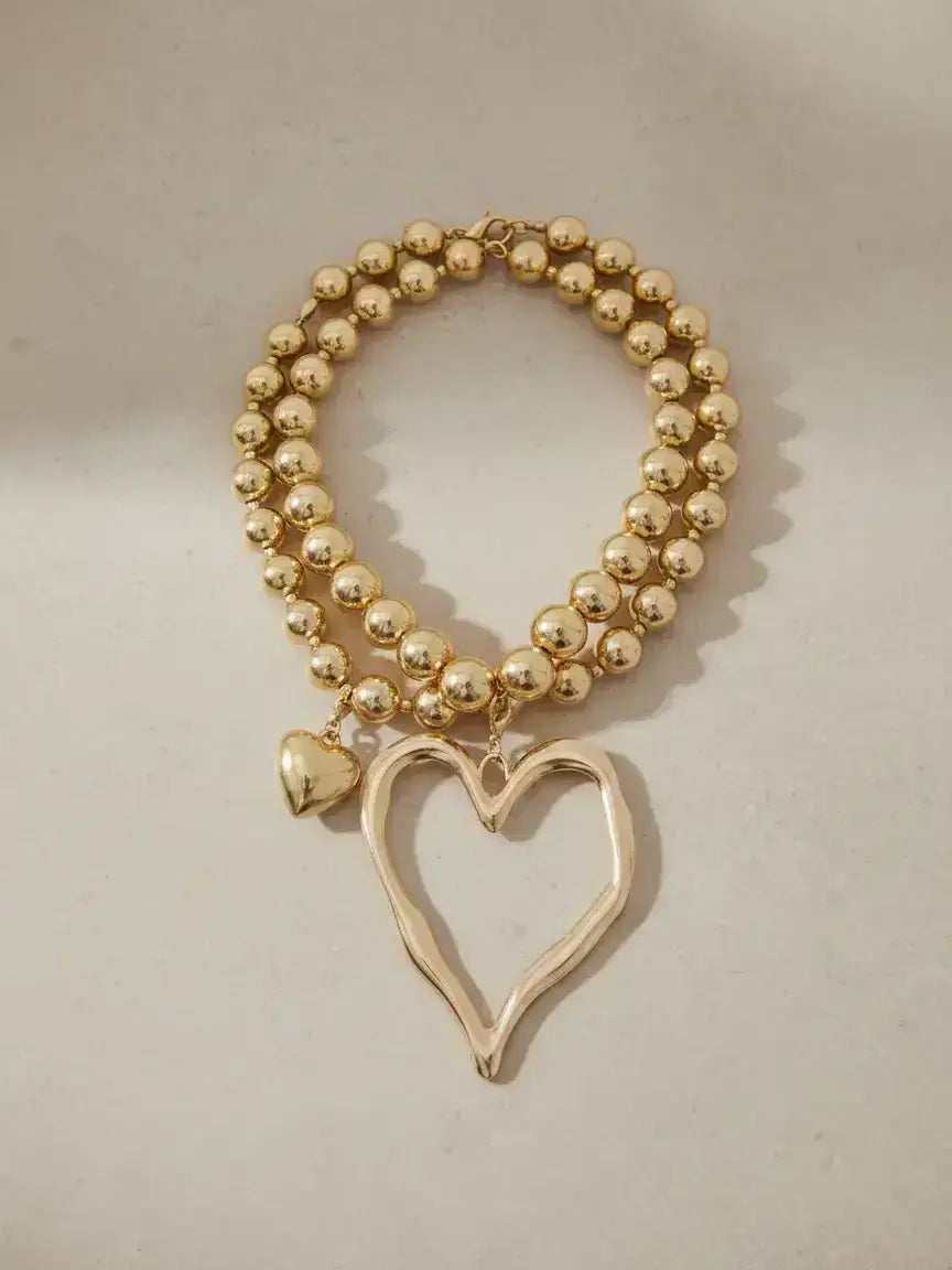 Boho Hollow Out Heart Charm Decor Adjustable Beaded Design Pendant Necklaces, Boho Style Jewelry, Fashion Jewelry for Party, Daily Clothing Decor, Trendy Charms Necklace, Hearts Pendant Necklace
