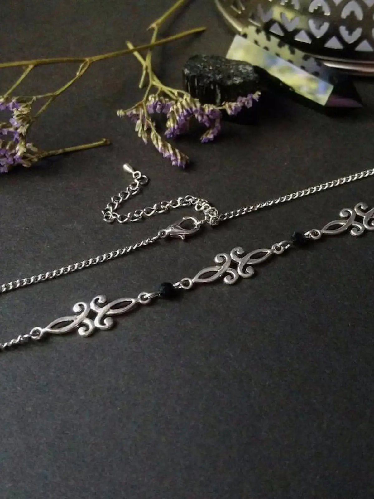 Vintage Glass Bead Floral Necklace for Women, Gothic Creative Personality Party Vacation Necklace, Unique Jewelry Accessory, Dainty Necklaces, Flower Necklace, Beaded Chains
