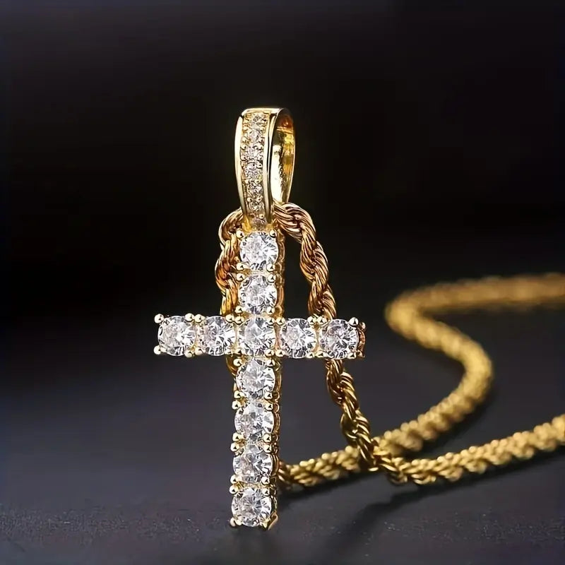 Exquisite Zirconia Cross Pendant Necklace For Women Men Party Daily Wear Sweater Necklace Chic Cross Luxurious Zirconia Pendant Necklace Jewelry