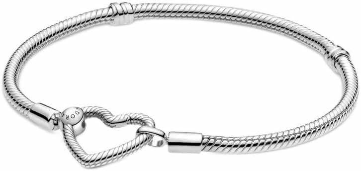 PANDORA Moments Heart Clasp Snake Chain Bracelet - Charm Bracelet for Women - Compatible Moments Charms - Gift for Her - Sterling Silver - With Gift Box
