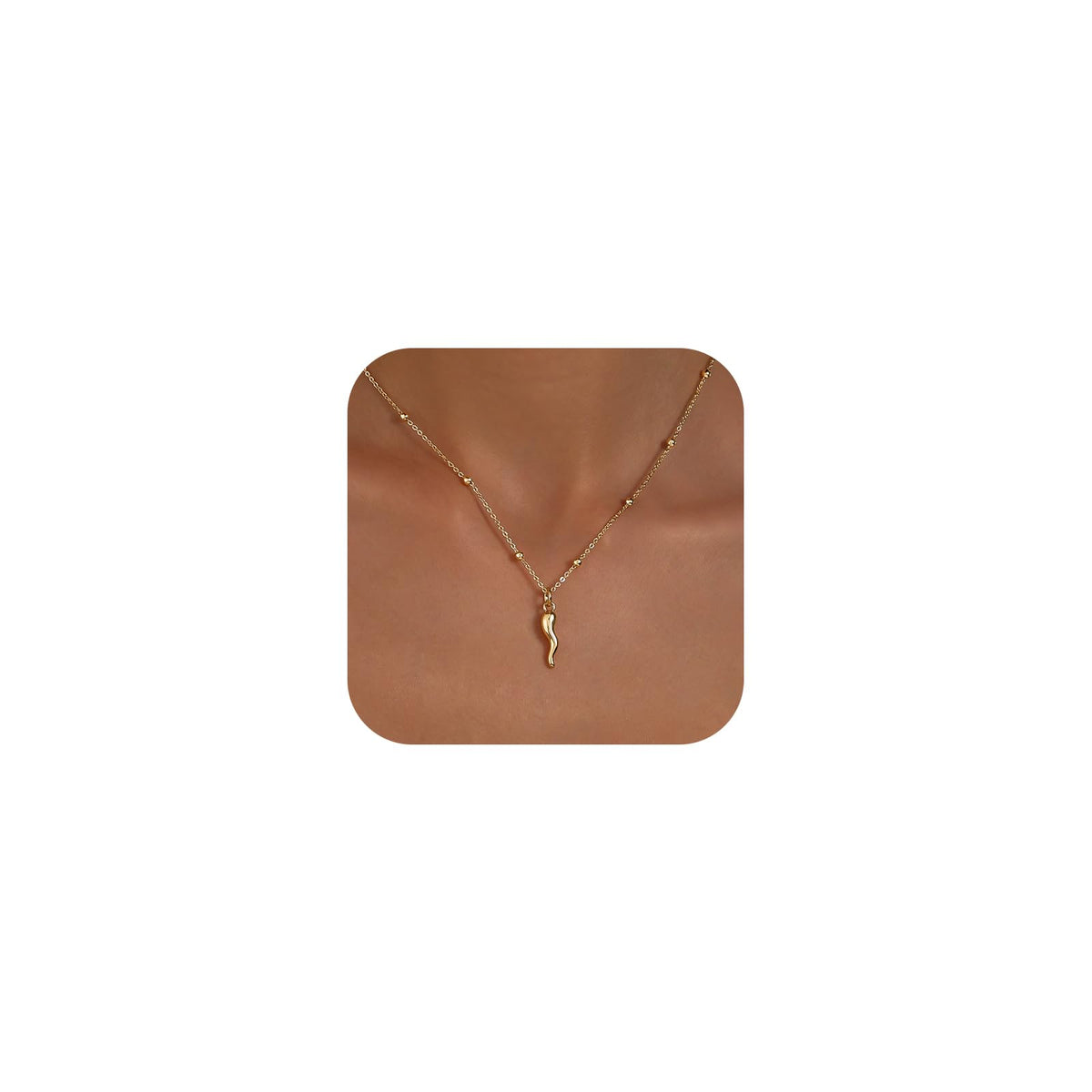 Gold Necklace for Women 14K Gold Plated Dainty Pendant Chain Puffy Heart Italian Horn Radiant Sun Compass CZ Teardrop Bow Charm Trendy Jewelry Gift