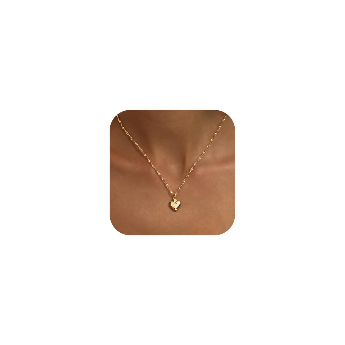Gold Necklace for Women 14K Gold Plated Dainty Pendant Chain Puffy Heart Italian Horn Radiant Sun Compass CZ Teardrop Bow Charm Trendy Jewelry Gift
