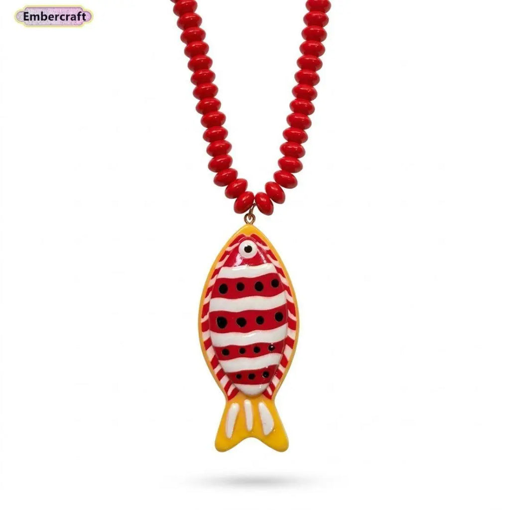 Dopamine Tropical Fish Beaded Necklace - Colorful Handmade Animal Pendant, Summer Beach Aesthetic Jewelry, Boho Mixed Seed Bead Choker for Hawaii Vacation, Fun Y2K Statement Gift for Her,summeroutfits,vacationoutfits,beachoutfits