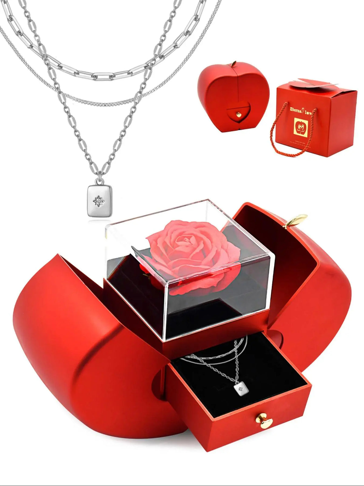 3 Piece Trendy Grid Paperclip Box Chain Necklace Set, Trendy Jewelry, Minimalist Rectangle Pendant with Sparkling Star Artificial Zircon