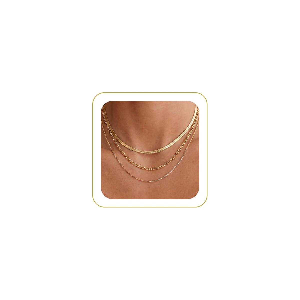 Tewiky Layered Necklaces for Women Non Tarnish- Chunky 14k Gold Plated Herringbone/Snake/Rope/Box/Cuban Link Chain for Women Waterproof Layering Stack Choker Necklace Trendy Dainty Tarnish Free Jewelry Set