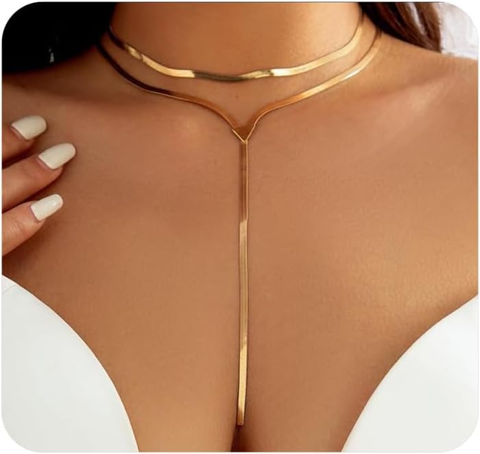 GIGB PBDK Chunky Gold Choker Necklace for Women,Trendy Silver Statement Necklace Long Snake Chain Drop Necklace,Charm Prom Body Jewelry Accessories Gifts