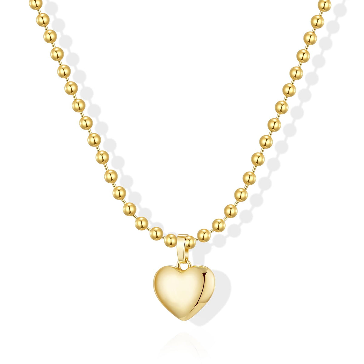 Gold Necklace for Women 14K Gold Plated Dainty Pendant Chain Puffy Heart Italian Horn Radiant Sun Compass CZ Teardrop Bow Charm Trendy Jewelry Gift