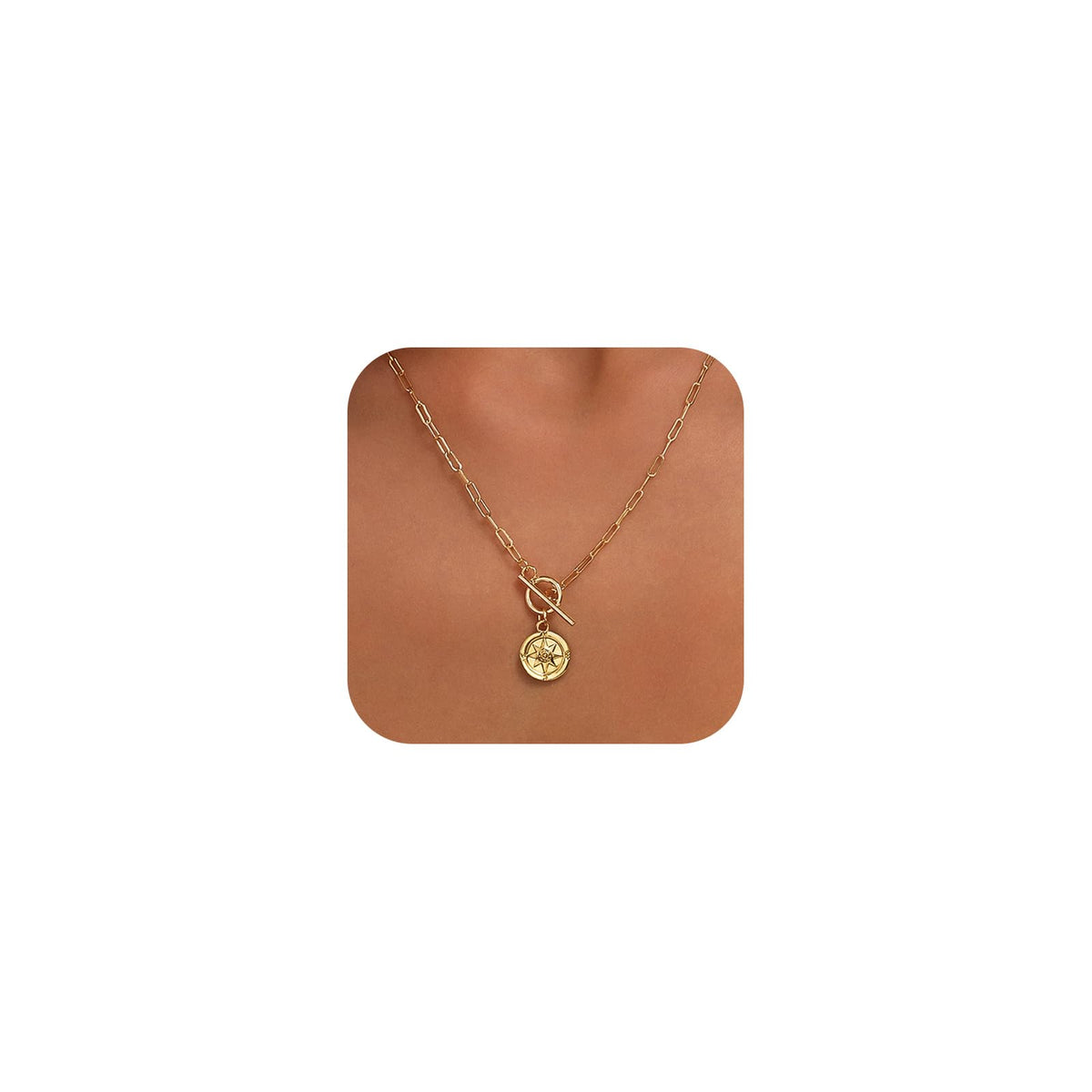 Gold Necklace for Women 14K Gold Plated Dainty Pendant Chain Puffy Heart Italian Horn Radiant Sun Compass CZ Teardrop Bow Charm Trendy Jewelry Gift
