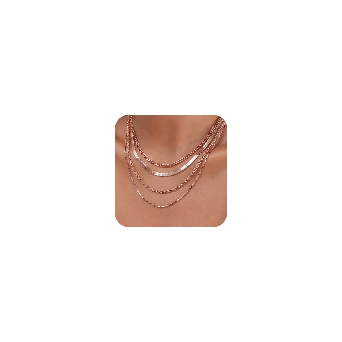 Tewiky Layered Necklaces for Women Non Tarnish- Chunky 14k Gold Plated Herringbone/Snake/Rope/Box/Cuban Link Chain for Women Waterproof Layering Stack Choker Necklace Trendy Dainty Tarnish Free Jewelry Set