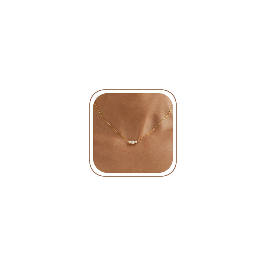 Gold Pearl Necklaces for Women Trendy, 14K Gold Plated Dainty Necklace Simple Layered Pearl Necklaces for Women Trendy Wedding Birthday Jewelry