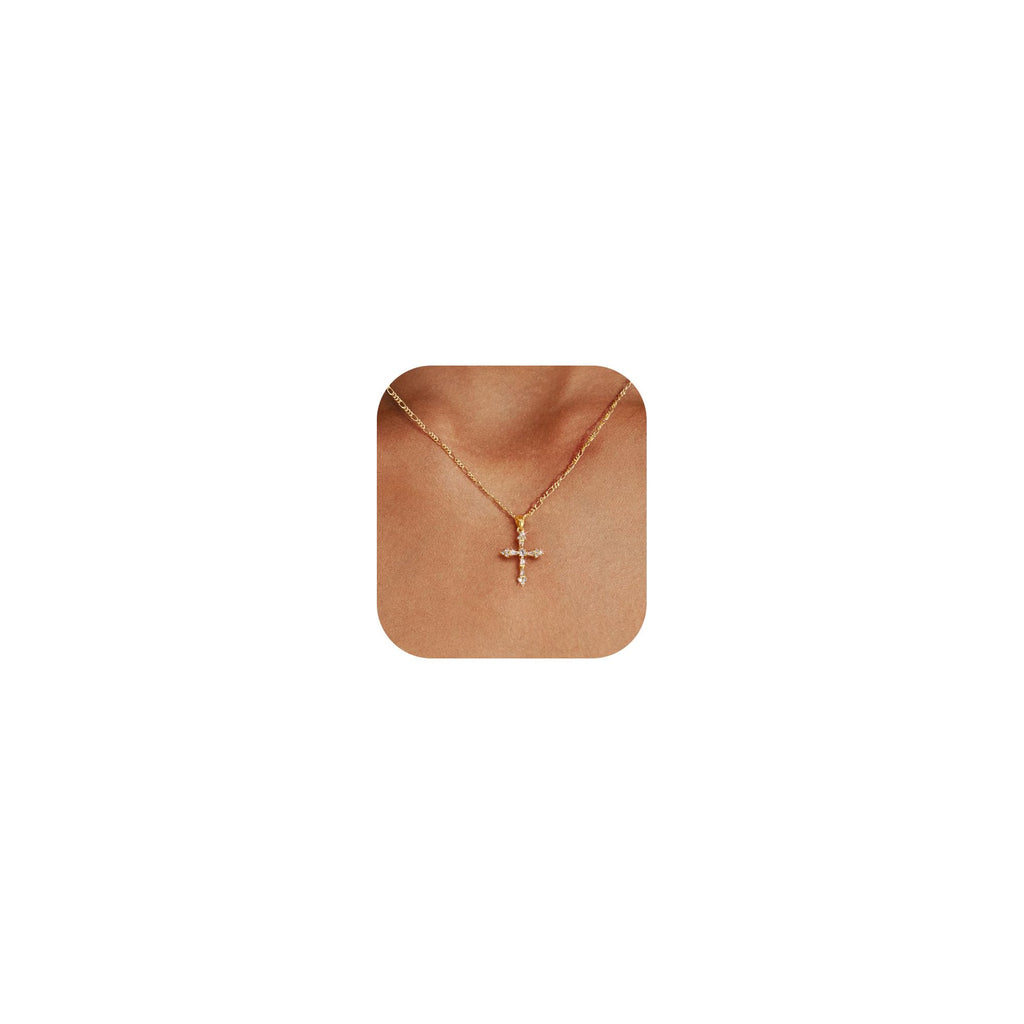 Cross Necklace for Women,Double Cross Necklace 14K Gold Plated Cross Pendant Necklace Dainty Gold Cross Necklaces for Women Trendy Small Cross Charm Necklace Simple Cute Choker Necklaces Gold Jewery