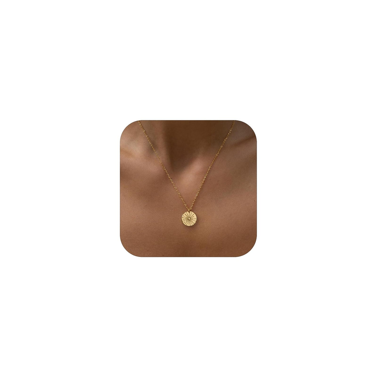 Gold Necklace for Women 14K Gold Plated Dainty Pendant Chain Puffy Heart Italian Horn Radiant Sun Compass CZ Teardrop Bow Charm Trendy Jewelry Gift