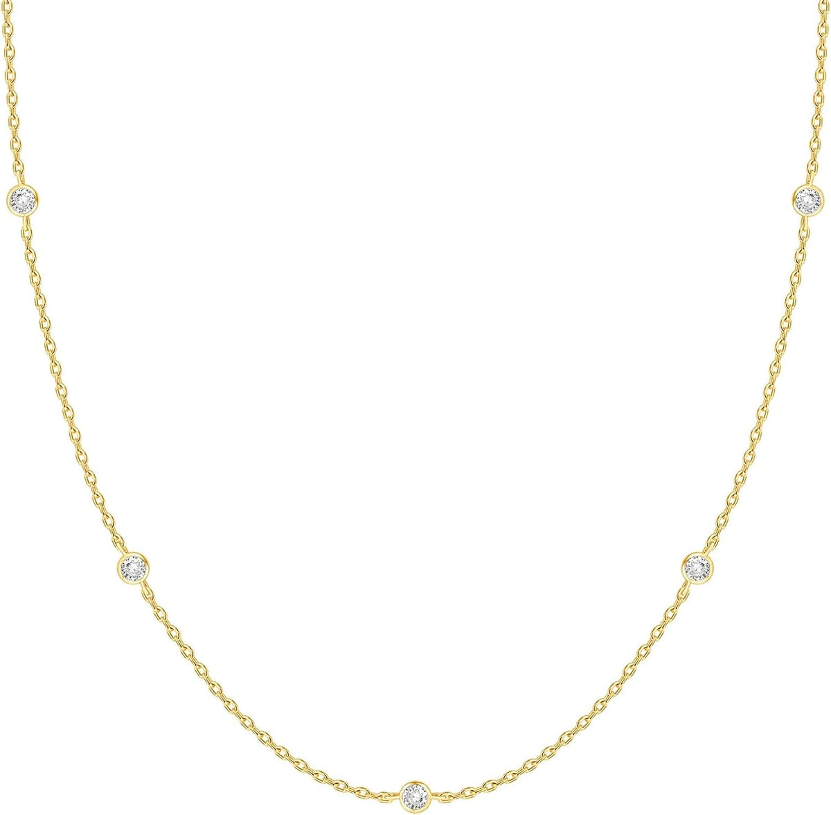 PAVOI 14K Gold Plated Station Necklace - Simulated Diamond Layering Necklaces - Womens CZ Chain