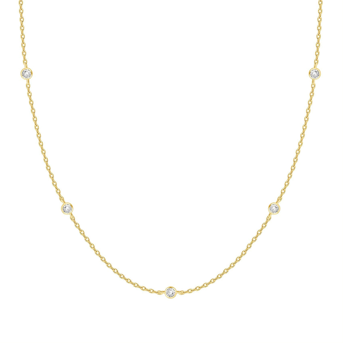 PAVOI 14K Gold Plated Station Necklace - Simulated Diamond Layering Necklaces - Womens CZ Chain