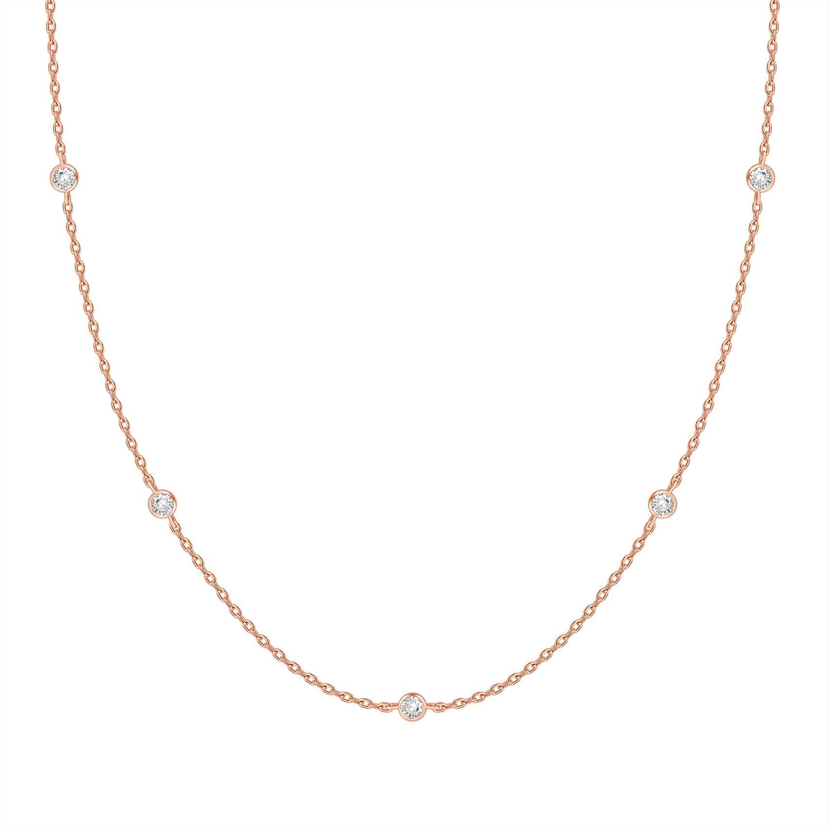 PAVOI 14K Gold Plated Station Necklace - Simulated Diamond Layering Necklaces - Womens CZ Chain